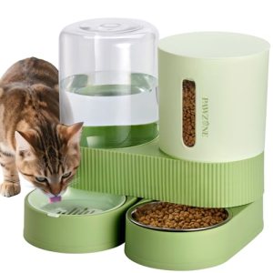 2 Pack Automatic Cat Feeder Stainless Steel Water Dispenser Gravity Food Feeder