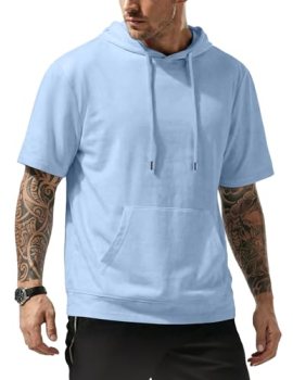 JMIERR Short Sleeve Hoodies for Men Gym Workout Tee Quick Dry Cotton Hooded Spor