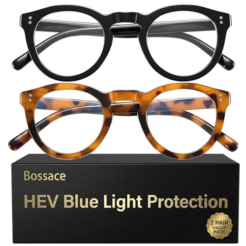 Bossace 2 Pack Round Blue Light Glasses for Women
