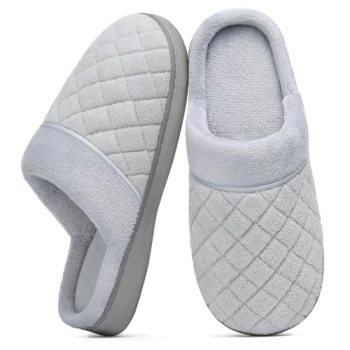 Litfun Unisex Wide House Slippers for Women Men Memory Foam Indoor Bedroom Shoes