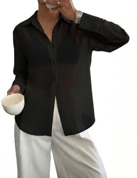 Totatuit Women’s Sheer Button Up Blouse See Through Tops Sexy Button Down Shirt