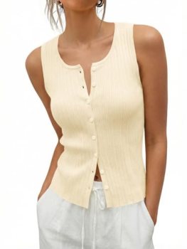 Saodimallsu Womens Sleeveless Sweater Vest Button Down Ribbed Knit Tank Top Scoo