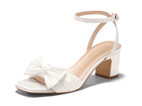 Coutgo Womens Bow Heels Sandals Block Low Heel Wedding Bride Dressy Shoes Open T