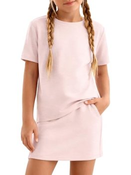 XMWEALTHY Girls Clothes Spring Summer Outfits Straight-shoulder T-Shirt and Draw