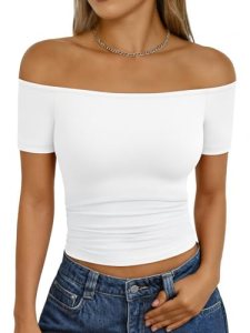 Trendy Queen Summer Off The Shoulder Tops for Women Going Out Short Sleeve Shirt