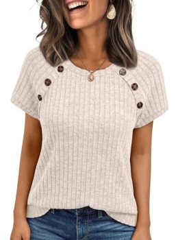 AUTOMET Women’s Short Sleeve Shirts Business Casual Blouses Dressy Work Tunic To