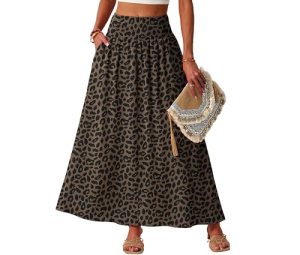 Lepunuo Casual Maxi Boho Skirts Casual Smocked Waisted Trendy Floral Skirts with