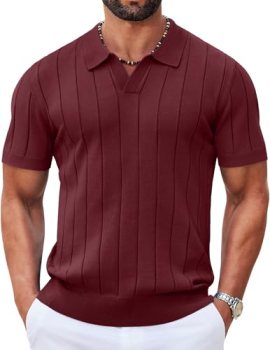 COOFANDY Men’s Knit Polo Shirt Summer Short Sleeve Vacation Casual Beach Knit St