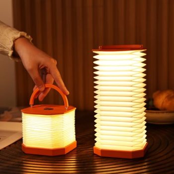 Ba suns Portable Paper Lamp,White Accordion Desk Lamp