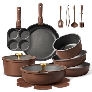 CAROTE 21pcs Pots and Pans Set, Nonstick Cookware Set Detachable Handle, Inducti