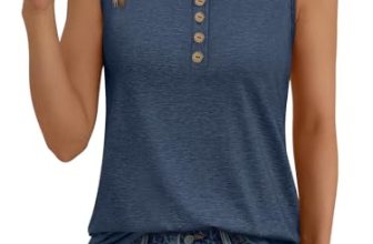 AUTOMET Womens Tank Tops 2026 Button Spring Summer Sleeveless Tee Henley Shirt S