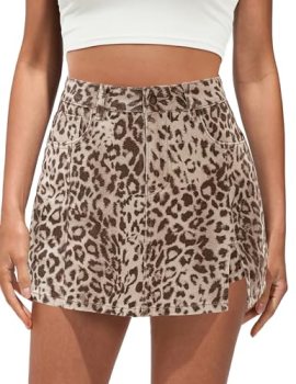 luvamia Stretchy Skorts for Woman Trendy Mini Short Leopard Skirt with Shorts Hi