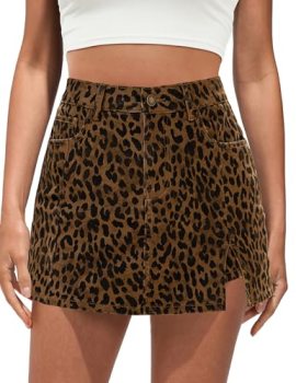 luvamia High Waisted Skorts for Woman Leopard Cheetah Print Mini Side Slit Skirt