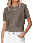 ANRABESS Womens Short Sleeve Sweaters Cropped Crew Neck Business Casual Lightwei