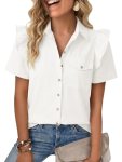 Cicy Bell Womens Babydoll Button Down Shirts Summer Ruffle Puff Sleeve Pleated T