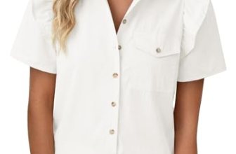 Cicy Bell Womens Babydoll Button Down Shirts Summer Ruffle Puff Sleeve Pleated T