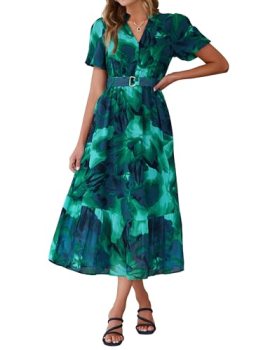 Simplee Womens Summer Boho Floral Midi Dress