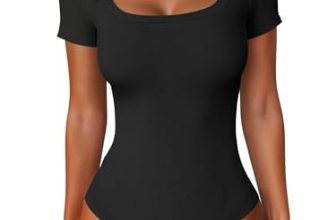 ANRABESS Bodysuits for Women Short Sleeve Scoop Neck Tops 2026 Summer Slim Fit R