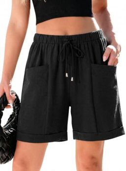 SHEWIN Bermuda Shorts for Women Casual High Waisted 5 Inch Inseam Womens Linen S