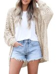 WIFFGO Womens Summer Crochet Lightweight Cardigan Sweaters Boho Kimono Long Slee