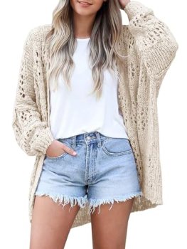 WIFFGO Womens Summer Crochet Lightweight Cardigan Sweaters Boho Kimono Long Slee