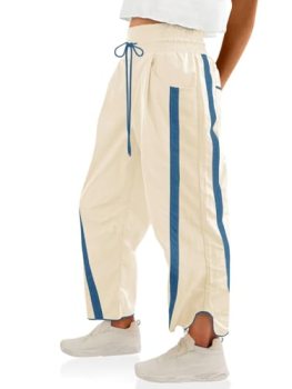 Putysenxi Workout Womens Pants Baggy Wide Leg Casual Elastic Waisted Stripes Tra