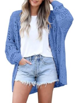 WIFFGO Womens Summer Crochet Lightweight Cardigan Sweaters Boho Kimono Long Slee