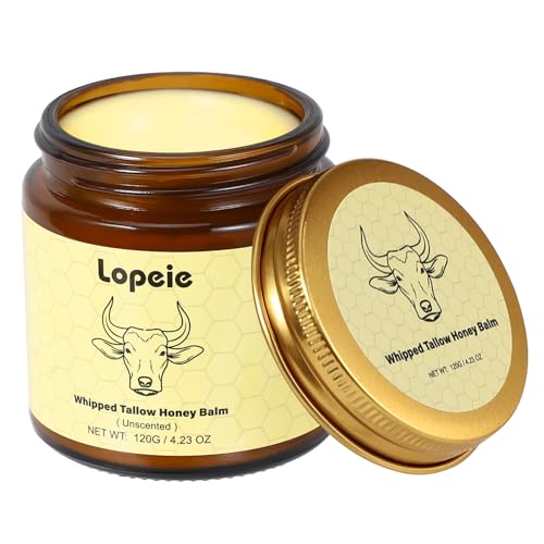 Lopeie Beef Tallow for Skin – Organic Grass Fed Whipped Moisturizer with Honey B