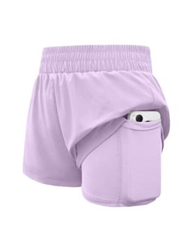 WIFFGO Girls Athletic Shorts 2 in 1 Elastic Waist Pockets Biker School Ball Game