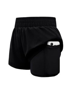 WIFFGO Girls Athletic Shorts 2 in 1 Elastic Waist Pockets Biker School Ball Game