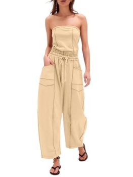 Sexyasasii Strapless Jumpsuits for Women Casual Strapless Summer Jumpsuit Off th
