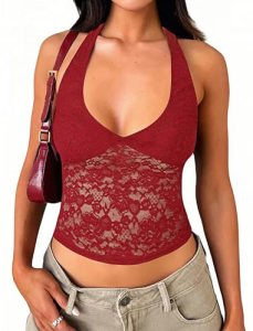 Matunana Women’s Lace Halter Tops Going Out V Neck Crop Backless Sleeveless Tank