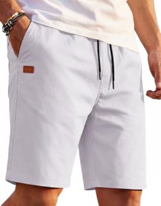 COOFANDY Men’s Cotton Shorts Casual Drawstring Elastic Waist Stretch 9 inch Chin