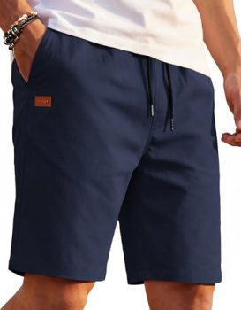 COOFANDY Men’s Casual Shorts Cotton Drawstring Elastic Waist Lightweight Summer