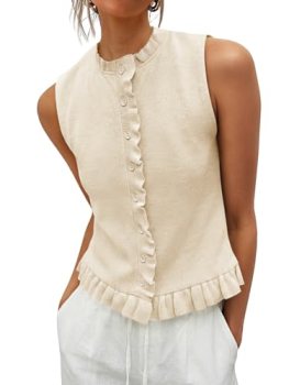 Saodimallsu Womens Sleeveless Sweater Vest Ruffle Button Down Knit Tank Top Summ