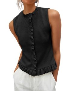 Saodimallsu Womens Sleeveless Sweater Vest Ruffle Button Down Knit Tank Top Summ