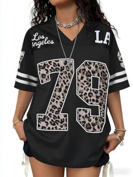 Plameil Jersey Shirts for Women Y2K Leopard Number Graphic Oversized Tshirts Vin
