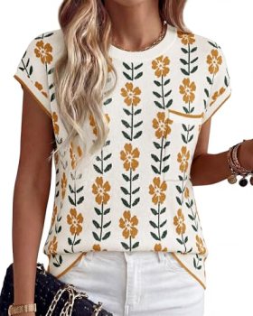 KIRUNDO Spring Summer Short Sleeve Sweater for Women 2026 Casual Sweater Vest Co