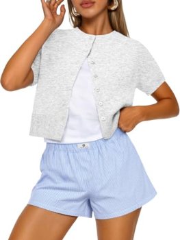 Trendy Queen Cropped Short Sleeve Cardigan Sweaters for Women Summer Lightweight