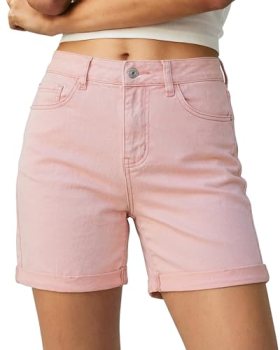 luvamia Jean Shorts for Women High Waisted Trendy Mid Thigh Long Cuffed Hem Ligh