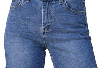 luvamia Jean Shorts for Women High Waisted Trendy Mid Thigh Long Cuffed Hem Wome