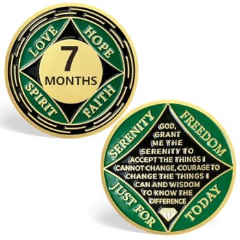 7 Month NA Medallions, Green 7 Months NA Coin Sobriety Chips – Love
