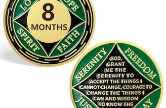 8 Month NA Medallions, Green 8 Months NA Coin Sobriety Chips – Love