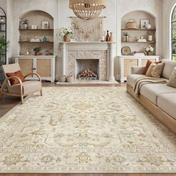 PureCozy 8×10 Beige Area Rug Vintage Washable Living Room Boho Carpet Non Slip B
