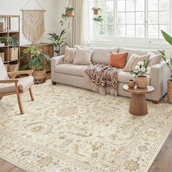 PureCozy 5×7 Beige Area Rug Vintage Washable Living Room Boho Carpet Non Slip Be