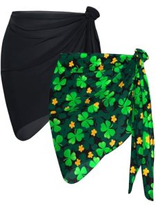 CHICGAL 2 Pieces St Patricks Day Women Beach Sarong Bathing Suit Wrap Skirt Shee
