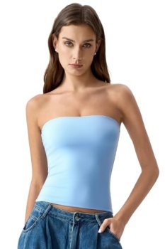 QINSEN Womens Strapless Tops Summer Basic Double Lined Tube Top Slim Fit Going O