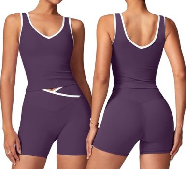 SUUKSESS Women 2 Piece Workout Sets Built in Bra Yoga Tank Top High Waisted Tumm