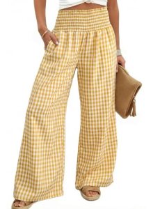 Dokotoo Women’s Summer Gingham Striped Pants Smocked Waist High Waisted 2026 Mat