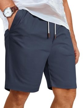 COOFANDY Men Casual Shorts Elastic Waist Cotton Shorts Summer Beach Business Wor